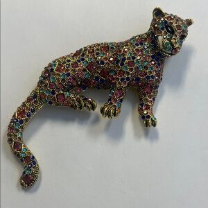 Multicolor Jeweled Panther Brooch
